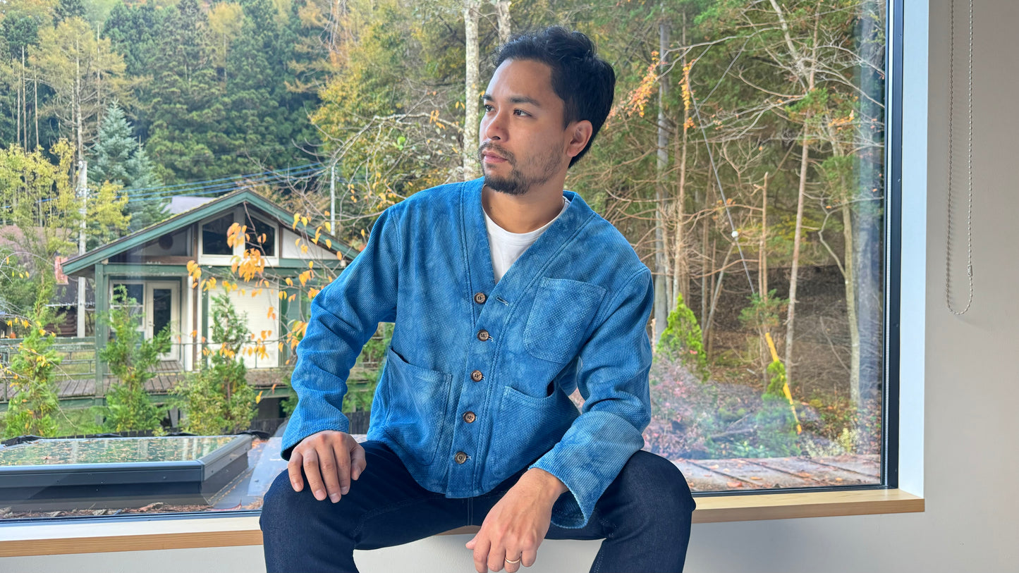 Indigo Dyed 3-Pocket Baseball Kimono Jacket