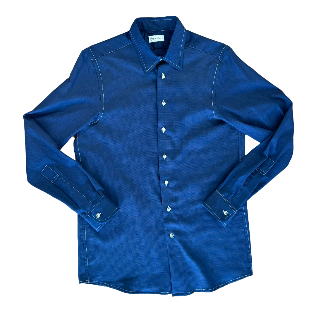 Indigo Jacquard Button Down with Contrasting Stitch