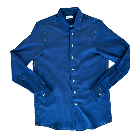 Indigo Jacquard Button Down with Contrasting Stitch